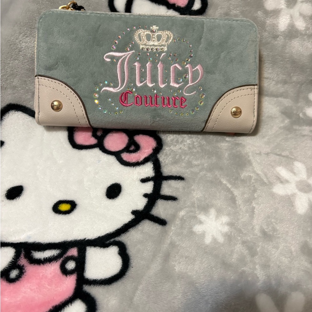 Juicy Couture Gray and Pink Embroidered Wallet